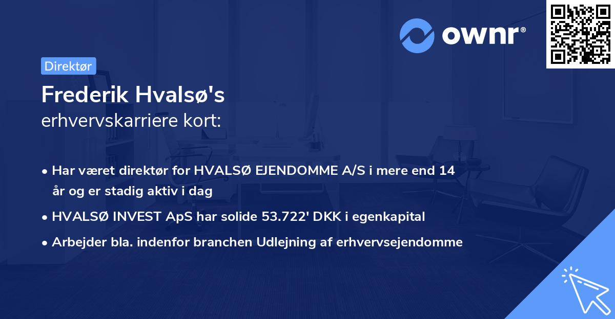 Frederik Hvalsø's erhvervskarriere kort