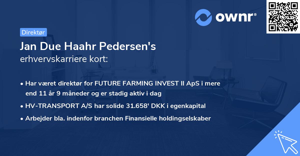 Jan Due Haahr Pedersen's erhvervskarriere kort