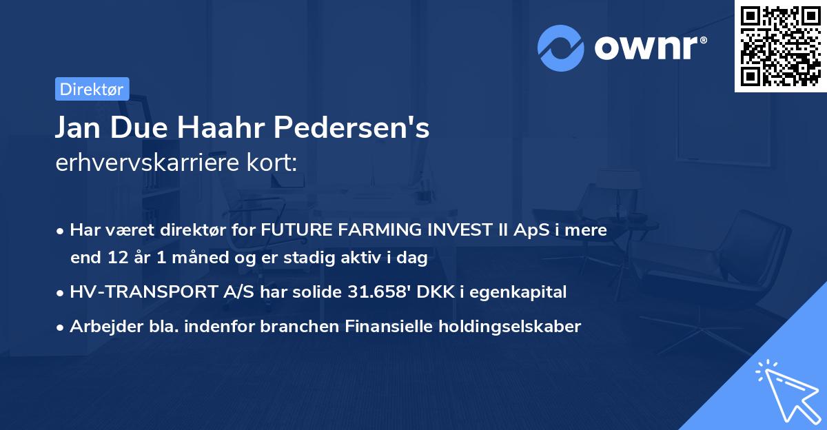 Jan Due Haahr Pedersen's erhvervskarriere kort