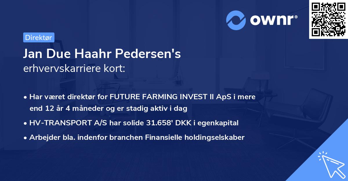 Jan Due Haahr Pedersen's erhvervskarriere kort