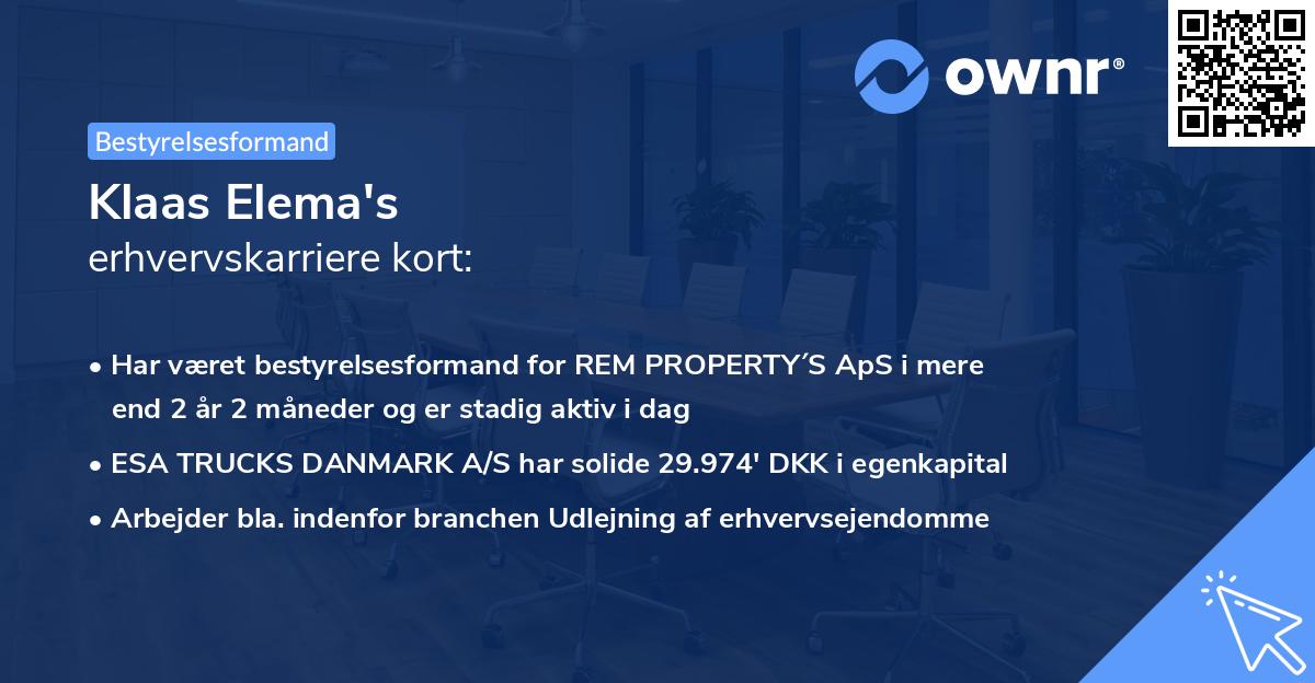 Klaas Elema's erhvervskarriere kort