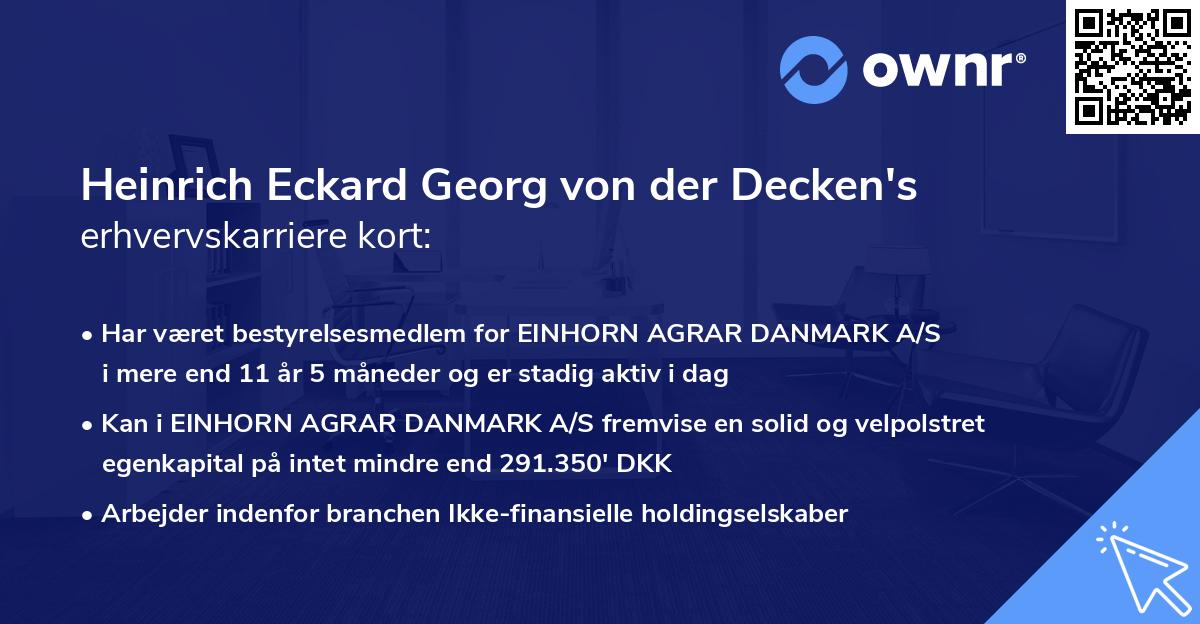 Heinrich Eckard Georg von der Decken's erhvervskarriere kort