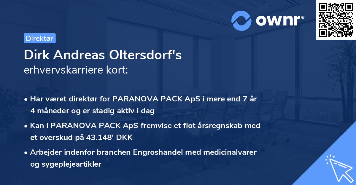 Dirk Andreas Oltersdorf's erhvervskarriere kort