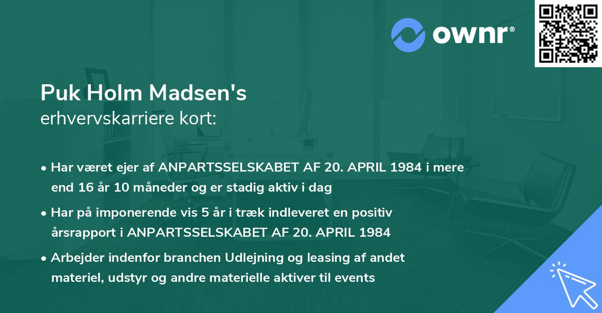 Puk Holm Madsen's erhvervskarriere kort