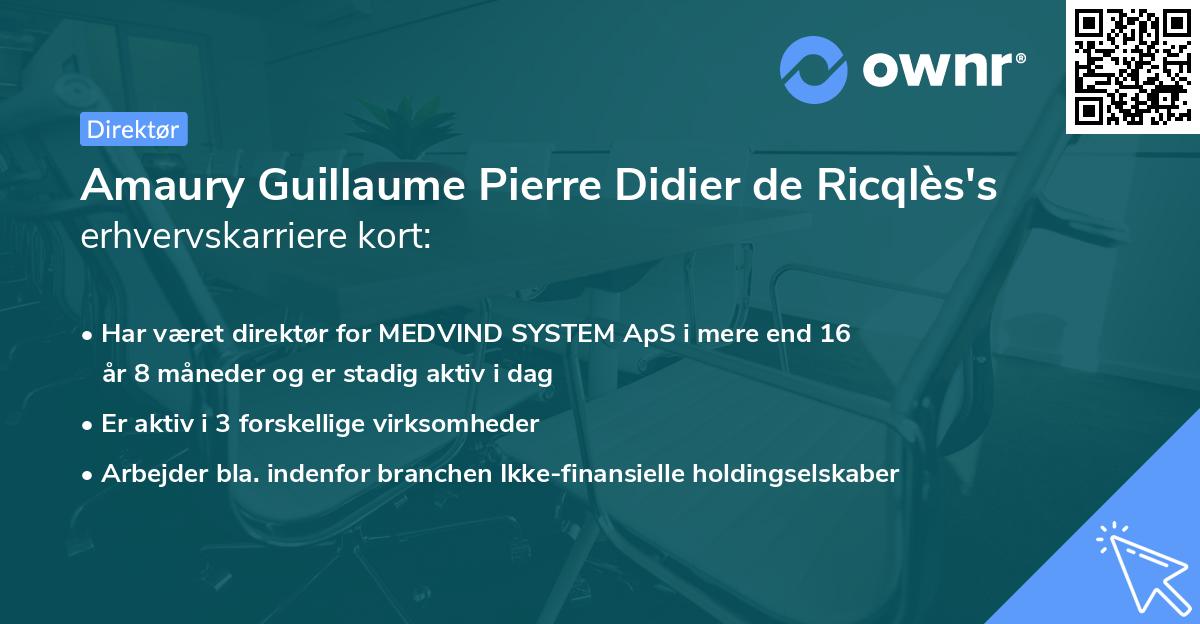 Amaury Guillaume Pierre Didier de Ricqlès's erhvervskarriere kort