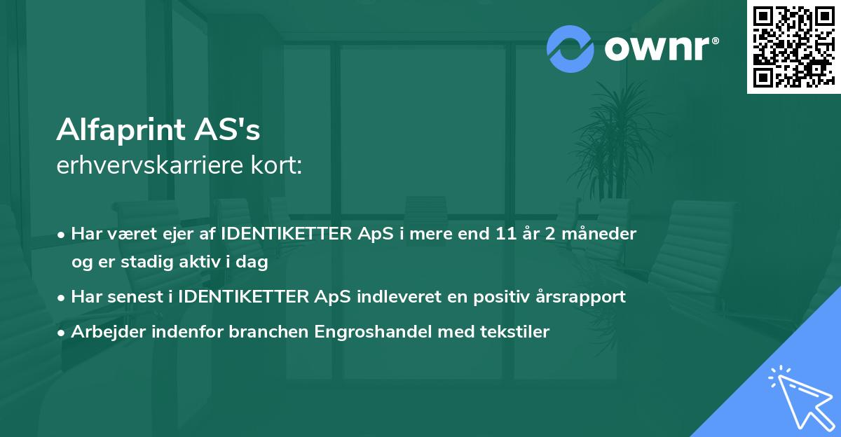 Alfaprint AS's erhvervskarriere kort