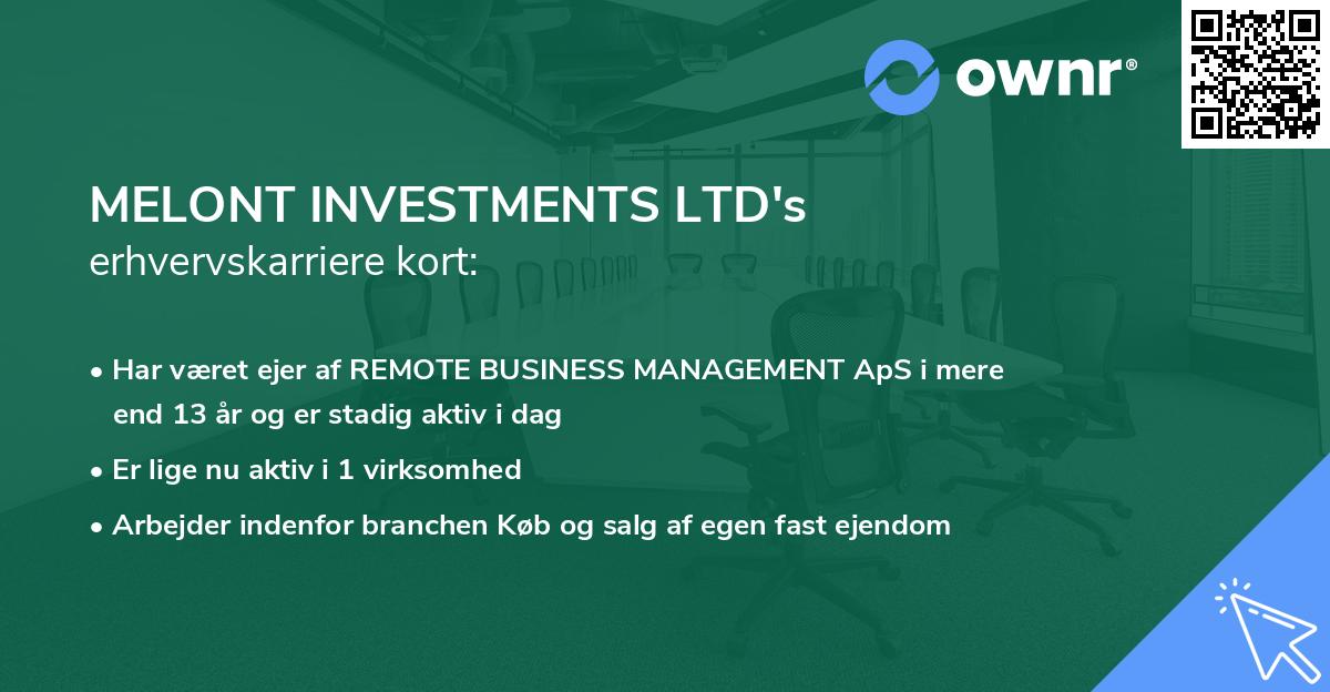 MELONT INVESTMENTS LTD's erhvervskarriere kort