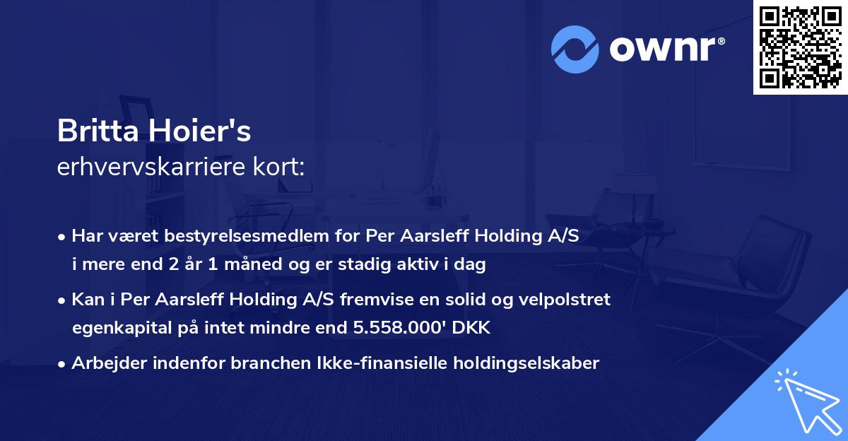 Britta Hoier's erhvervskarriere kort