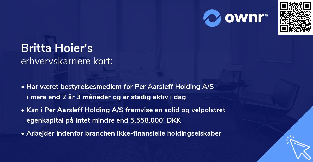 Britta Hoier's erhvervskarriere kort
