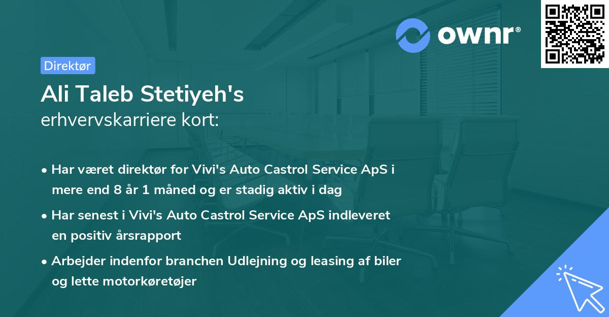 Ali Taleb Stetiyeh's erhvervskarriere kort