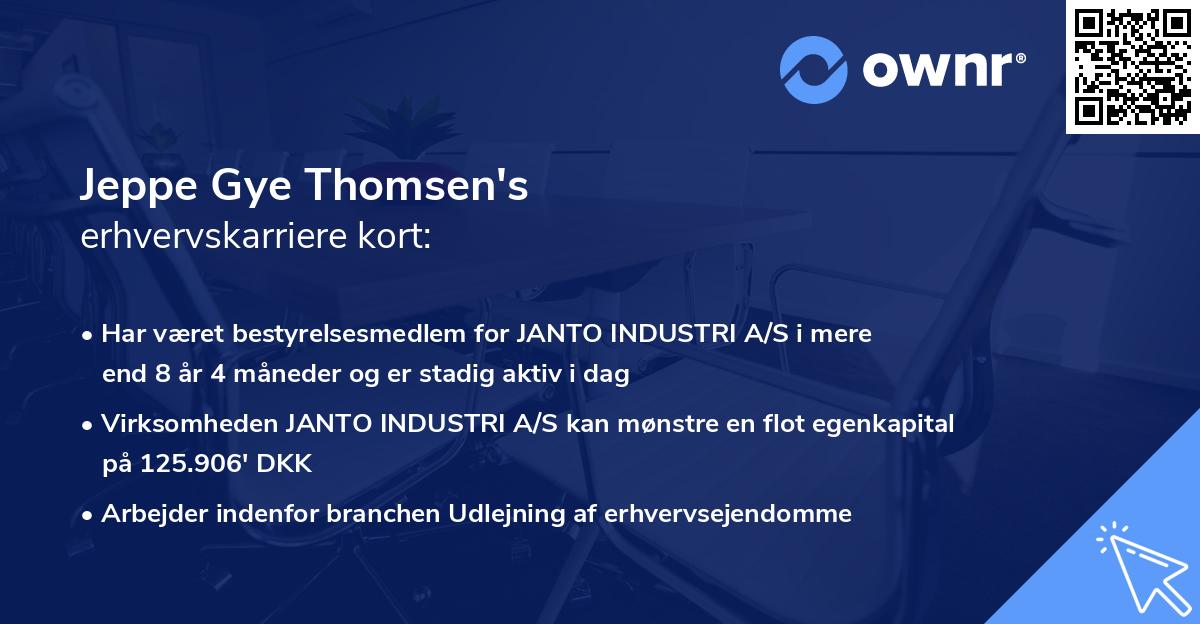 Jeppe Gye Thomsen's erhvervskarriere kort