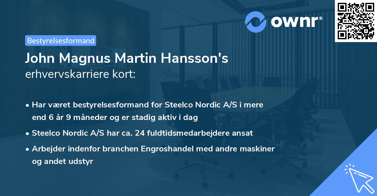 John Magnus Martin Hansson's erhvervskarriere kort
