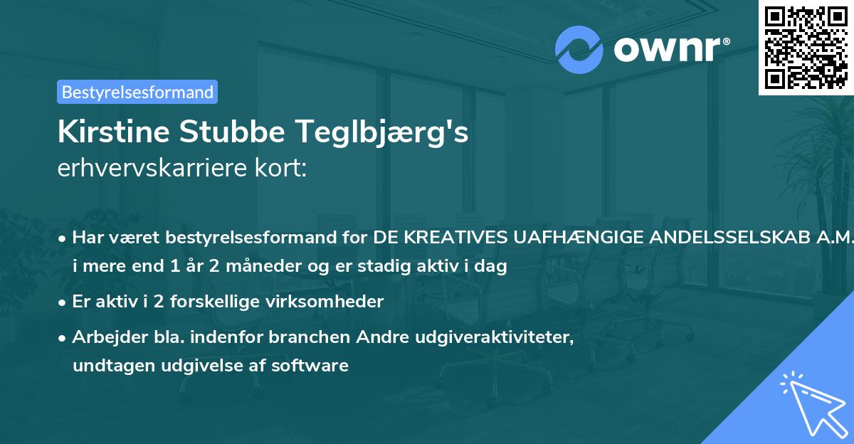 Kirstine Stubbe Teglbjærg's erhvervskarriere kort