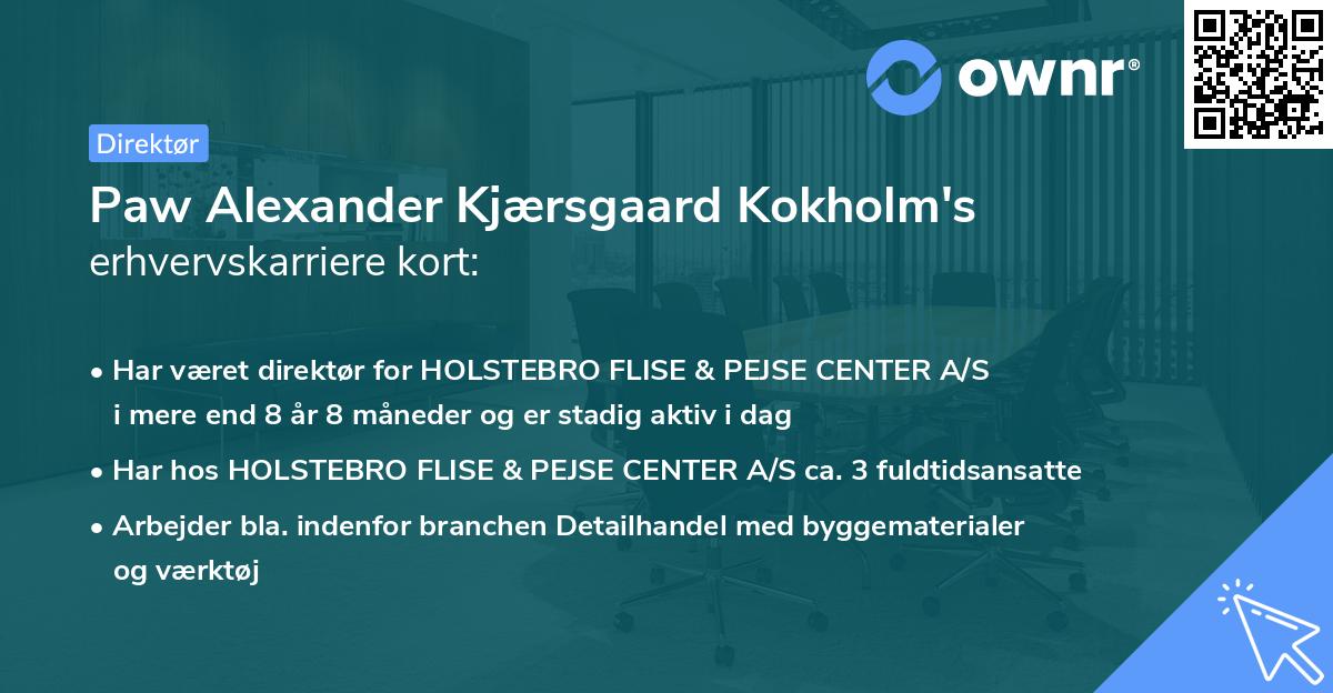 Paw Alexander Kjærsgaard Kokholm's erhvervskarriere kort