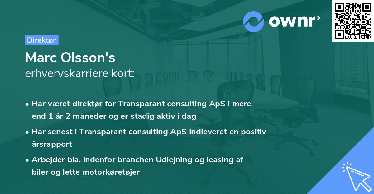 Marc Olsson's erhvervskarriere kort