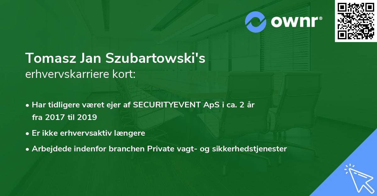 Tomasz Jan Szubartowski's erhvervskarriere kort