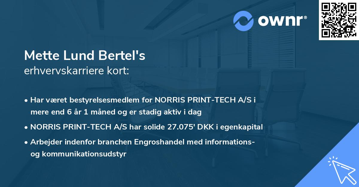 Mette Lund Bertel's erhvervskarriere kort