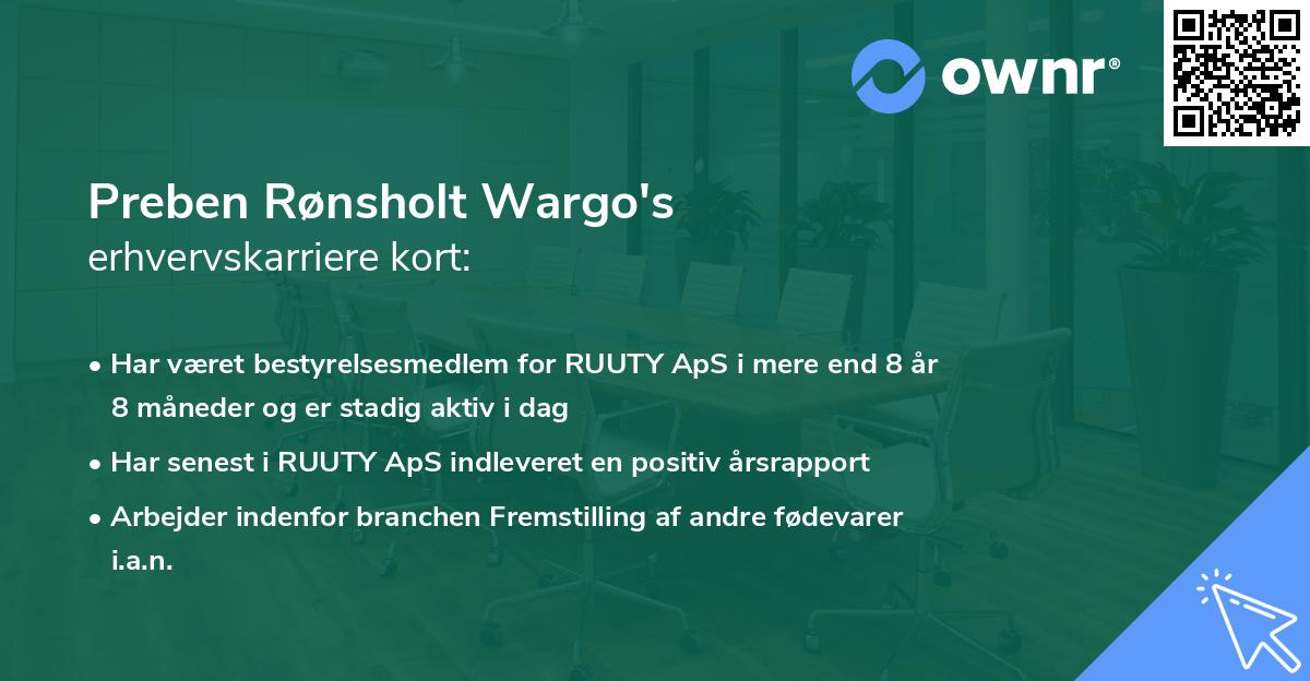 Preben Rønsholt Wargo's erhvervskarriere kort