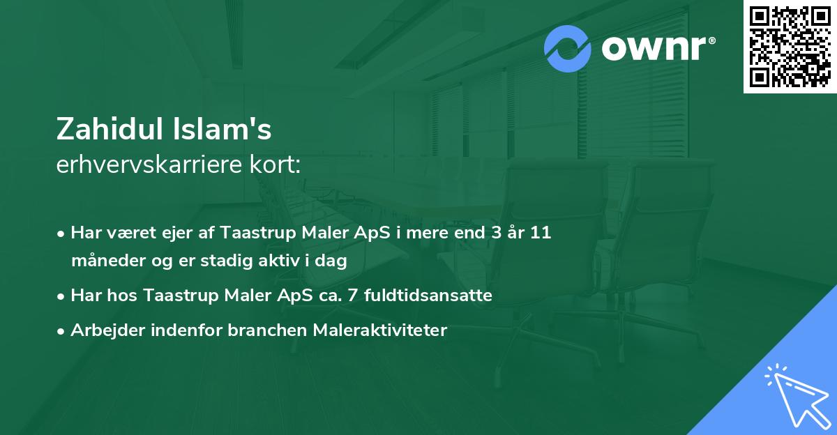 Zahidul Islam's erhvervskarriere kort