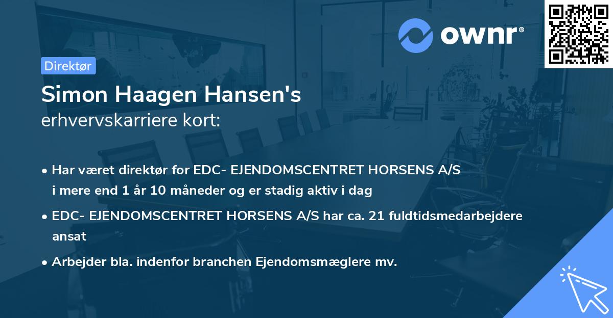 Simon Haagen Hansen's erhvervskarriere kort