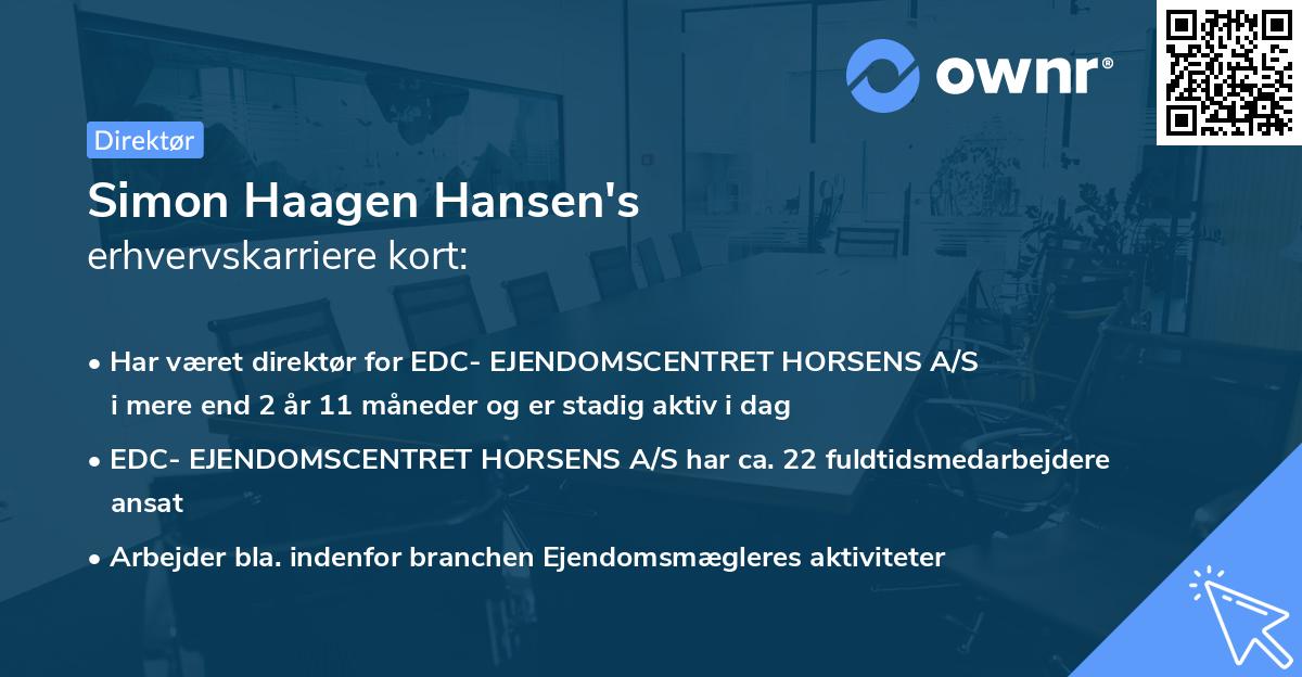 Simon Haagen Hansen's erhvervskarriere kort