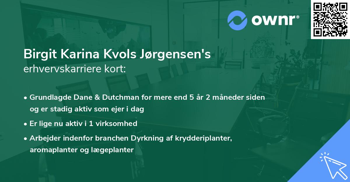 Birgit Karina Kvols Jørgensen's erhvervskarriere kort