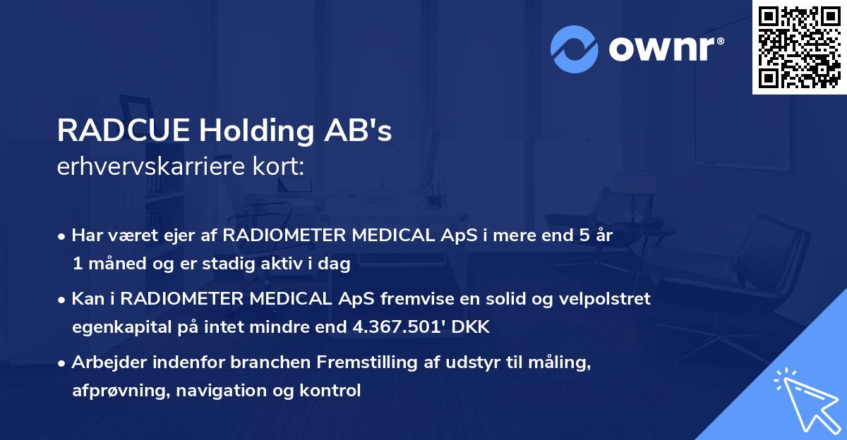 RADCUE Holding AB's erhvervskarriere kort