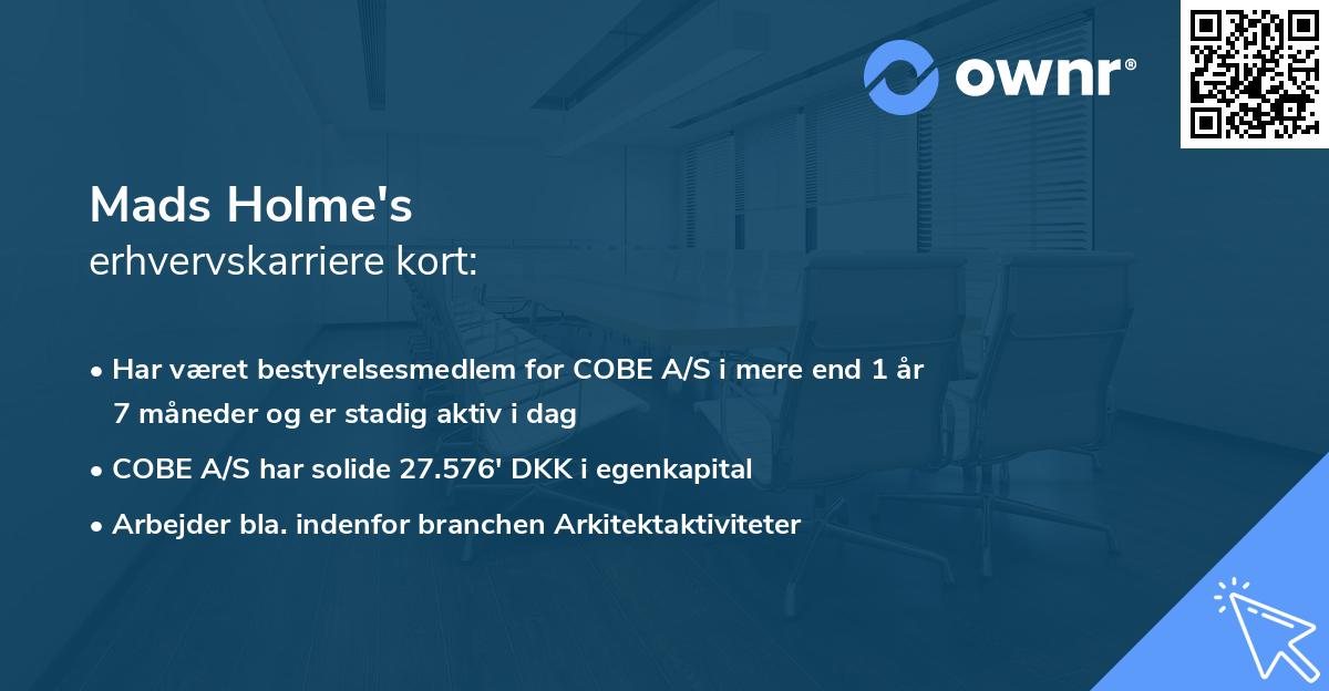 Mads Holme's erhvervskarriere kort