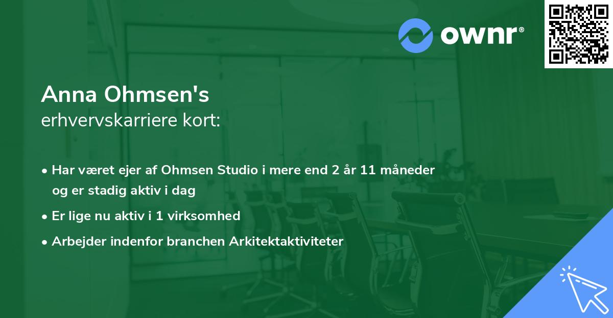 Anna Ohmsen's erhvervskarriere kort