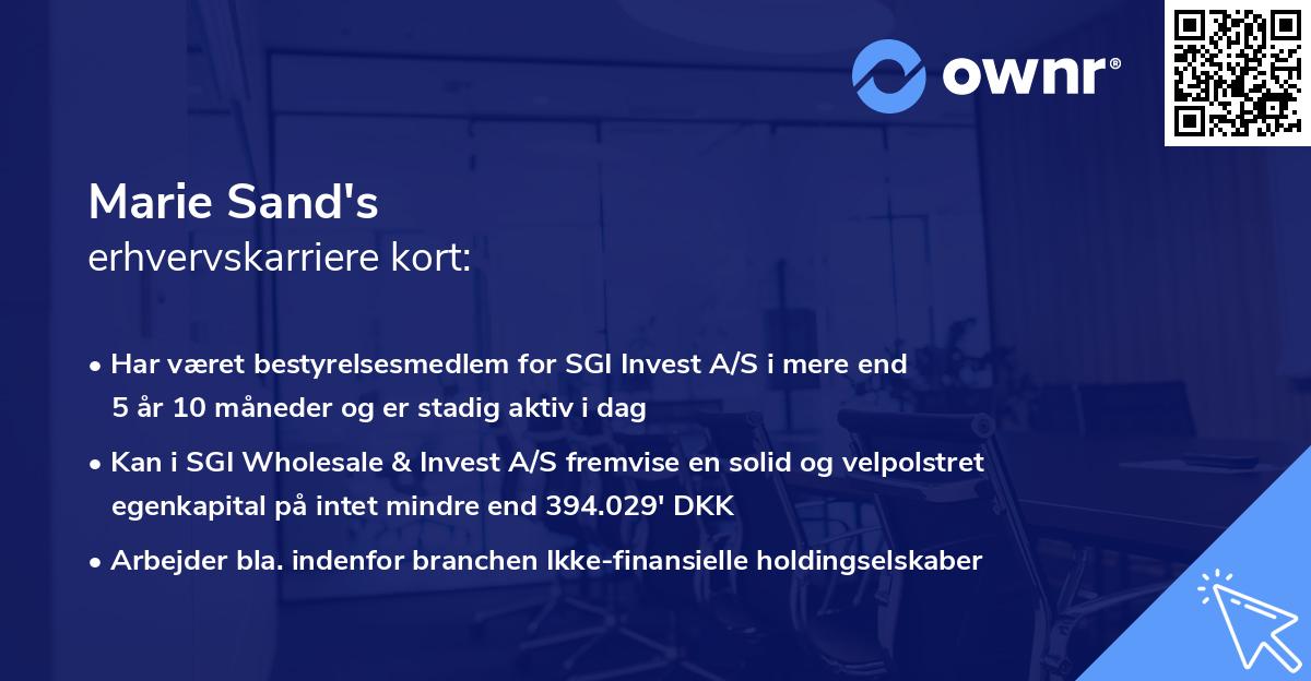 Marie Sand's erhvervskarriere kort