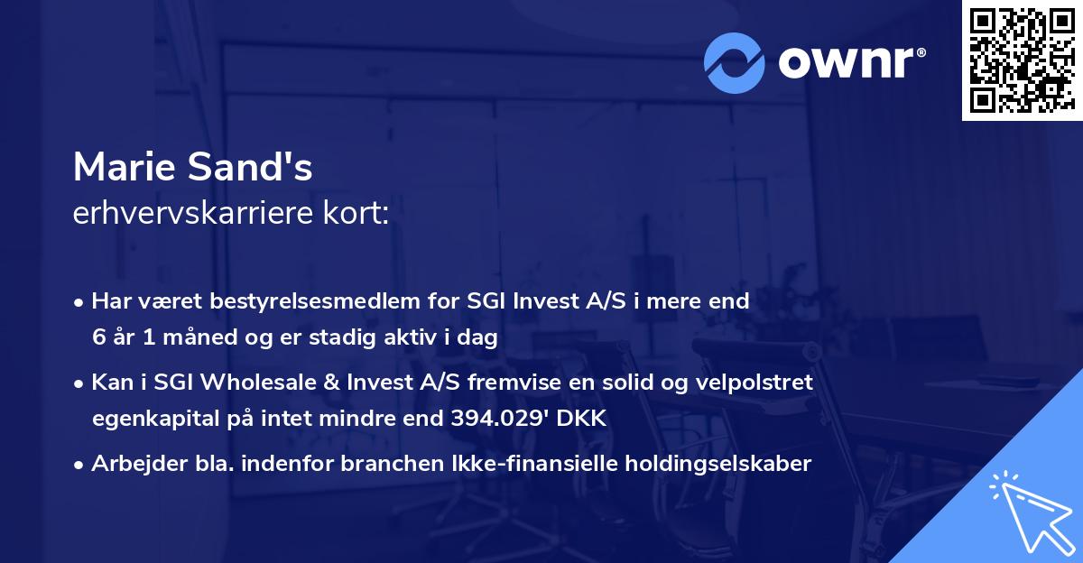 Marie Sand's erhvervskarriere kort