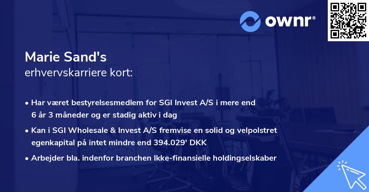Marie Sand's erhvervskarriere kort