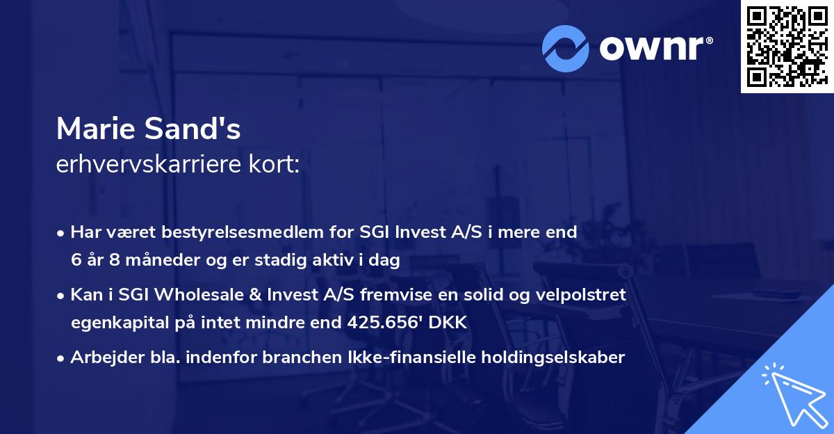 Marie Sand's erhvervskarriere kort