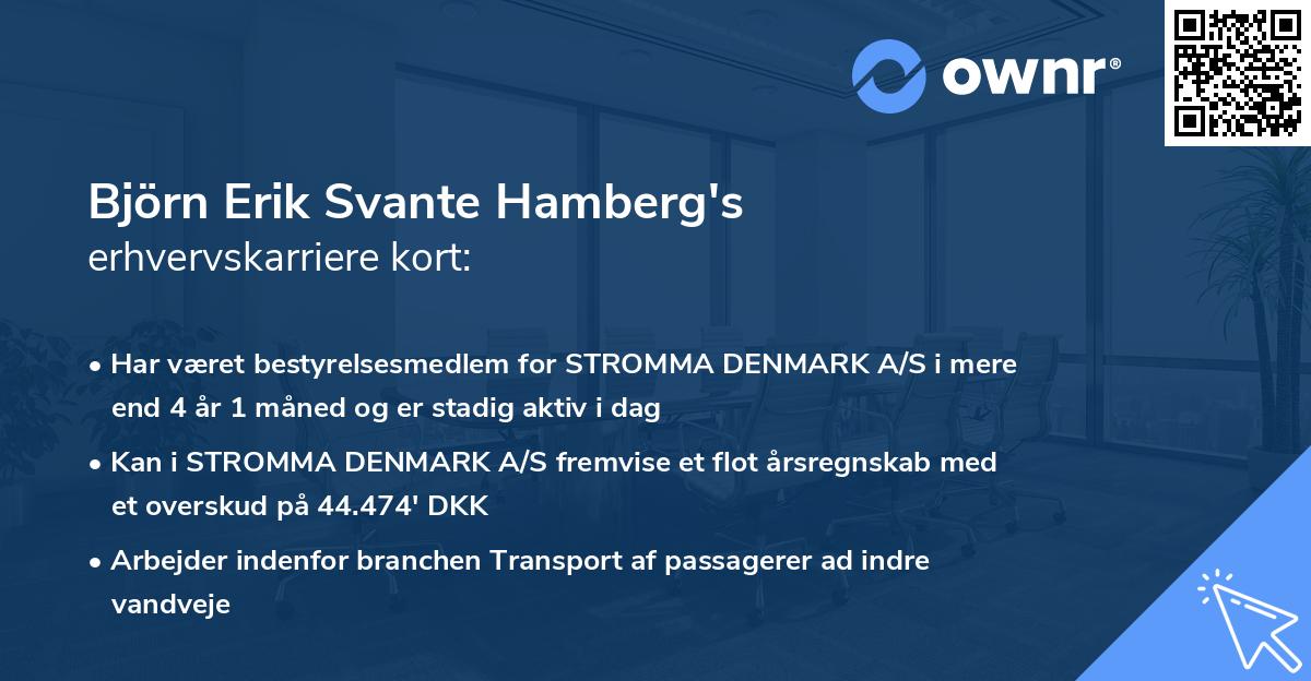 Björn Erik Svante Hamberg's erhvervskarriere kort
