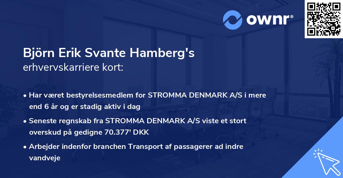 Björn Erik Svante Hamberg's erhvervskarriere kort