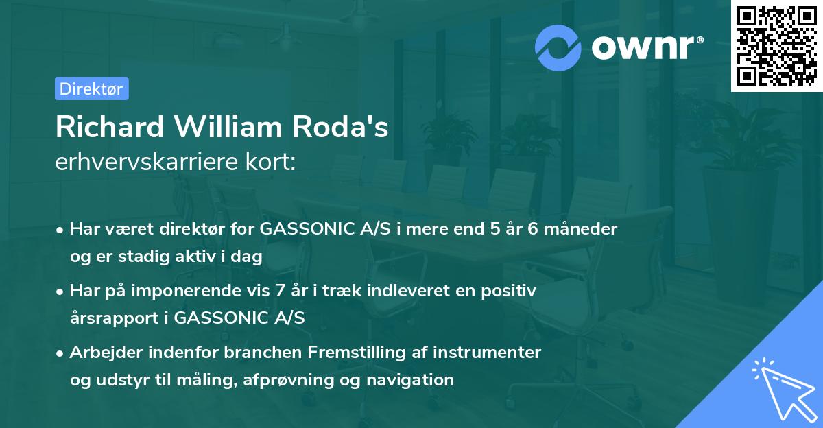 Richard William Roda's erhvervskarriere kort