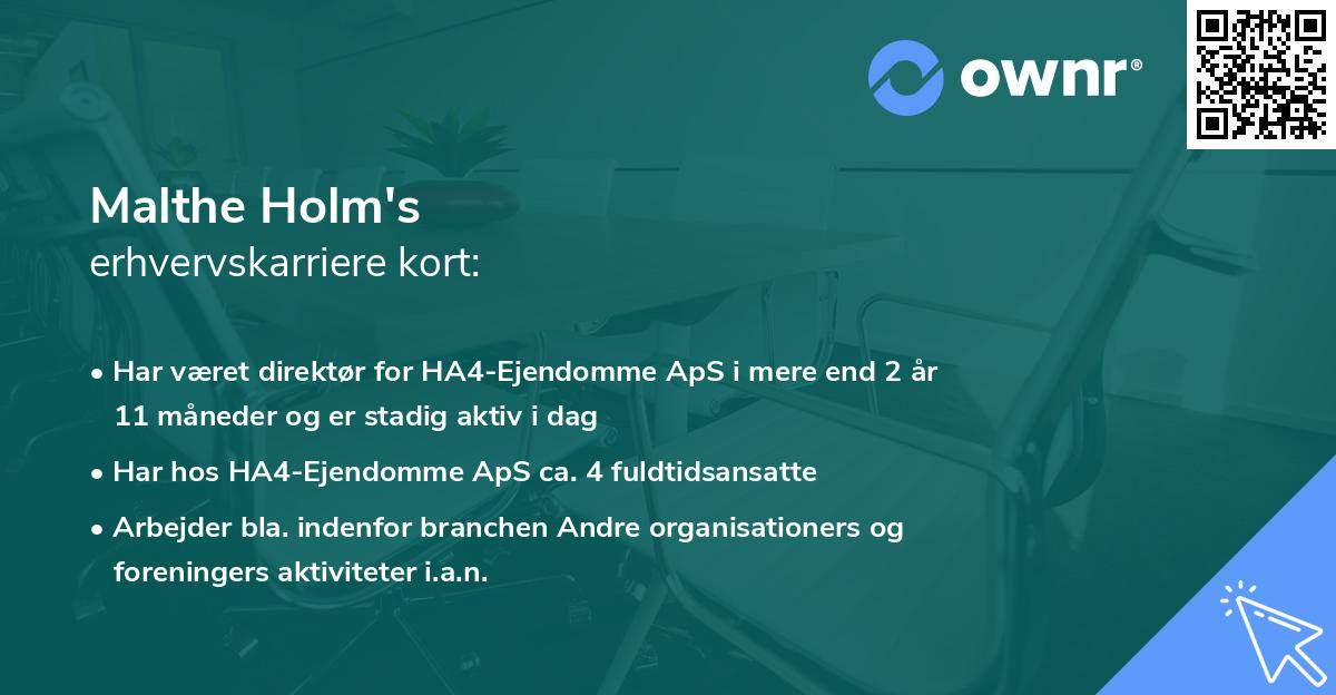 Malthe Holm's erhvervskarriere kort