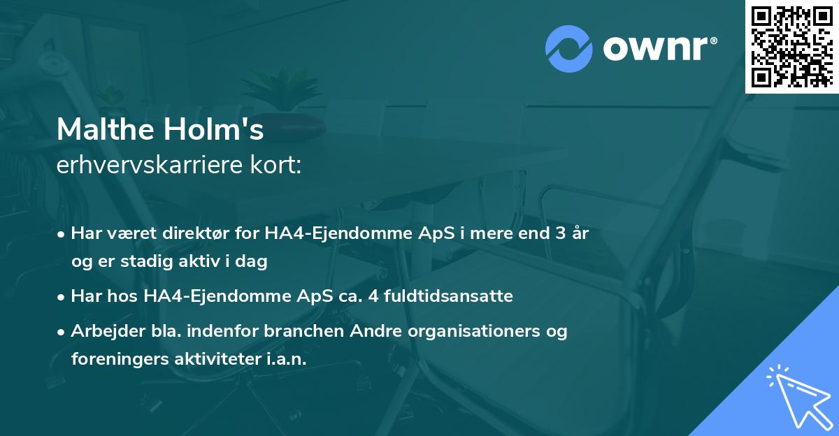 Malthe Holm's erhvervskarriere kort