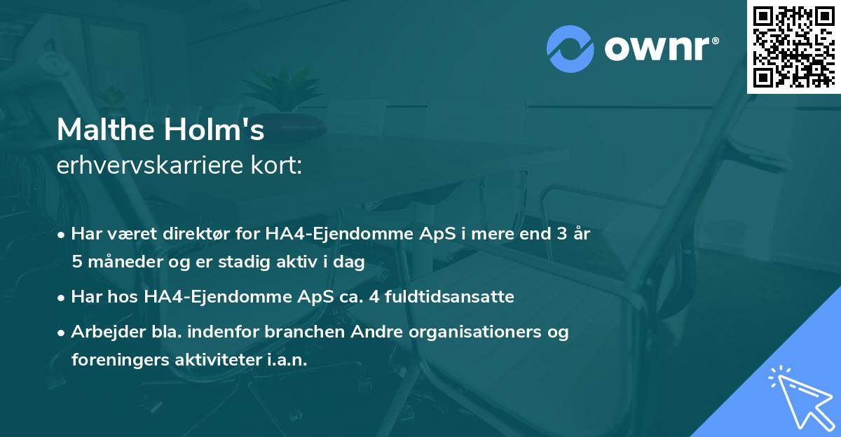 Malthe Holm's erhvervskarriere kort