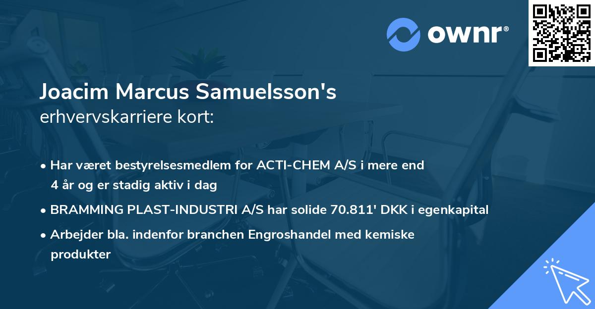 Joacim Marcus Samuelsson's erhvervskarriere kort