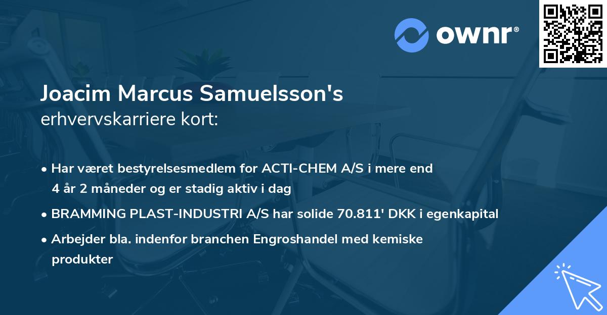 Joacim Marcus Samuelsson's erhvervskarriere kort