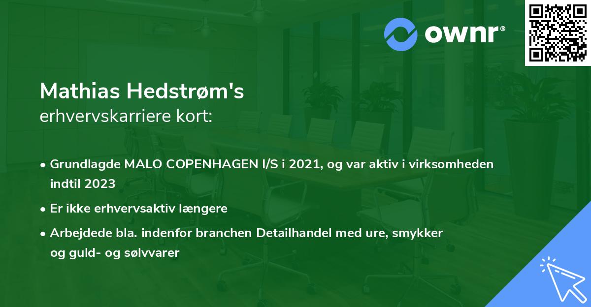 Mathias Hedstrøm's erhvervskarriere kort