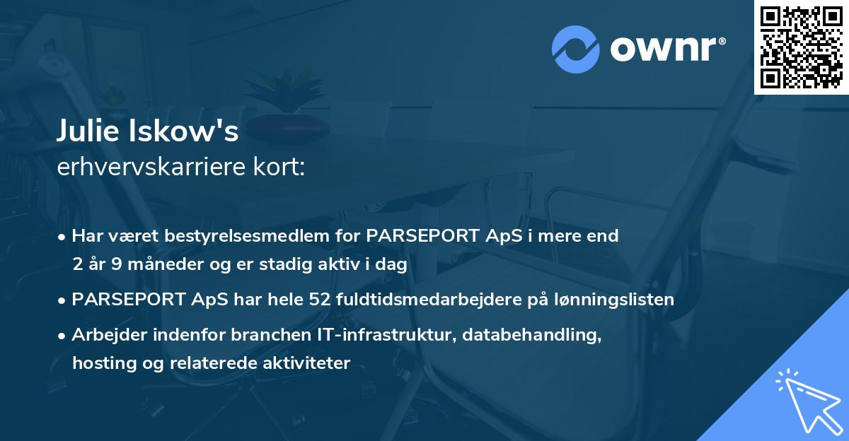 Julie Iskow's erhvervskarriere kort