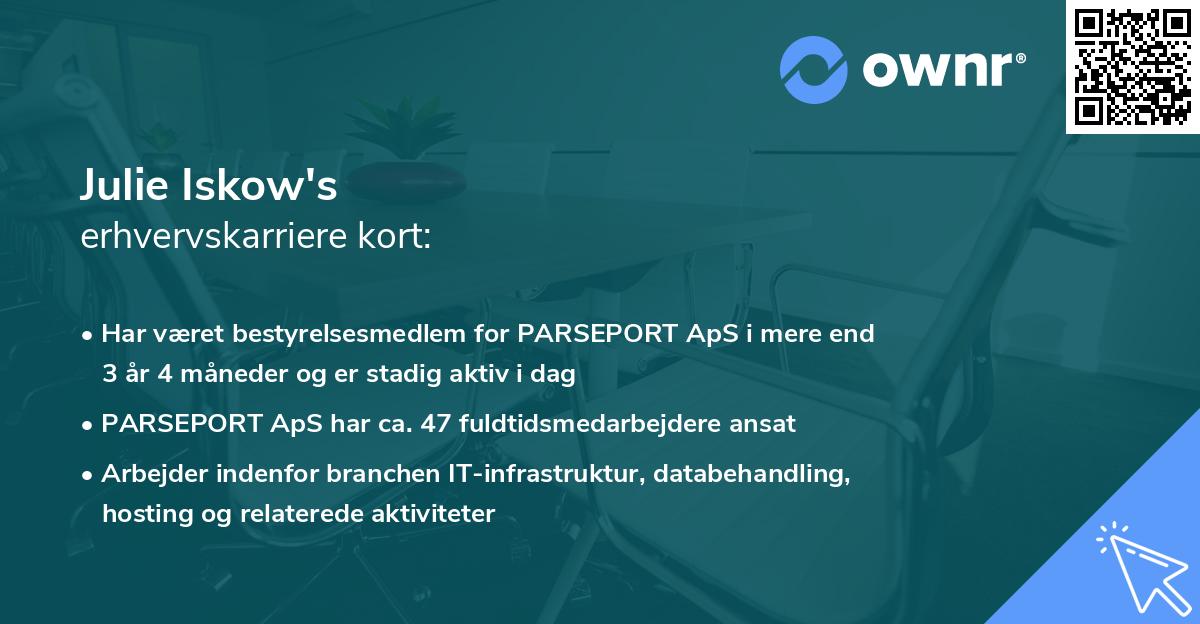 Julie Iskow's erhvervskarriere kort