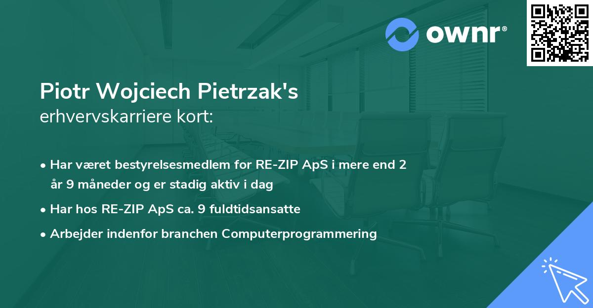 Piotr Wojciech Pietrzak's erhvervskarriere kort