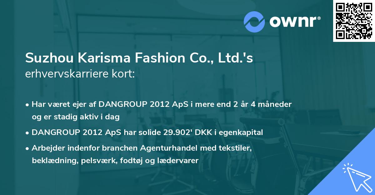 Suzhou Karisma Fashion Co., Ltd.'s erhvervskarriere kort