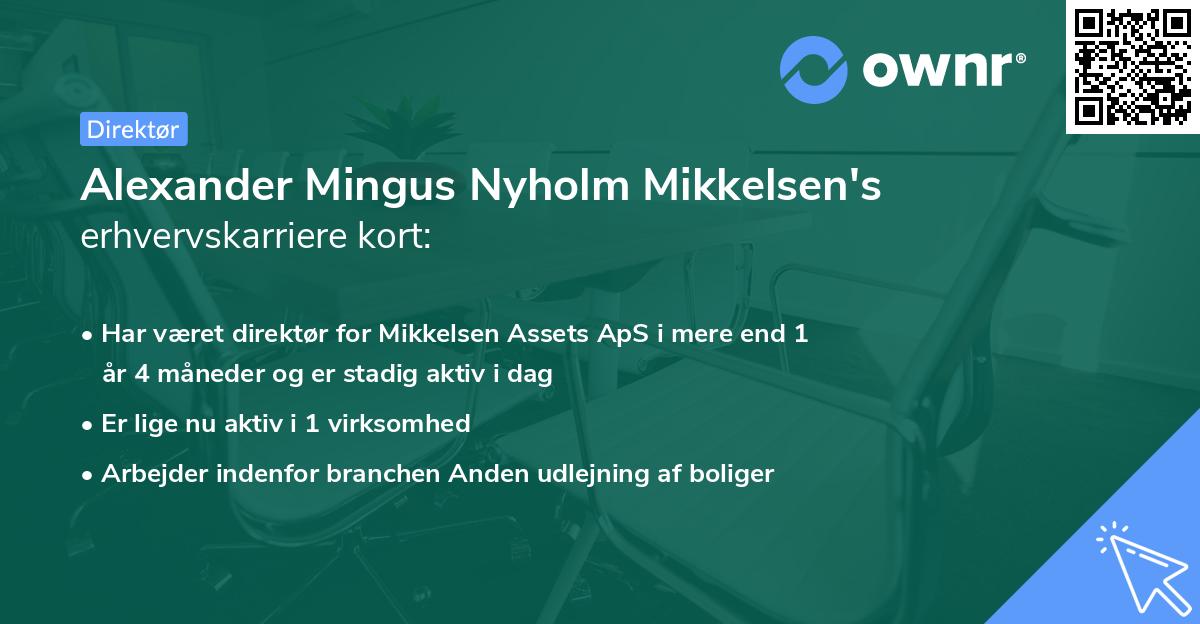 Alexander Mingus Nyholm Mikkelsen's erhvervskarriere kort