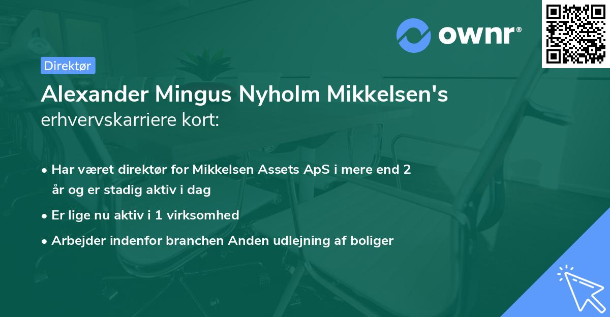Alexander Mingus Nyholm Mikkelsen's erhvervskarriere kort