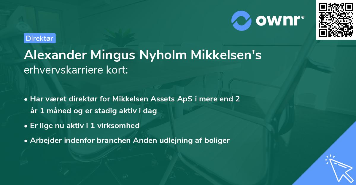 Alexander Mingus Nyholm Mikkelsen's erhvervskarriere kort