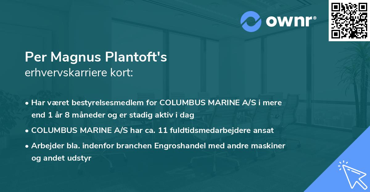 Per Magnus Plantoft's erhvervskarriere kort